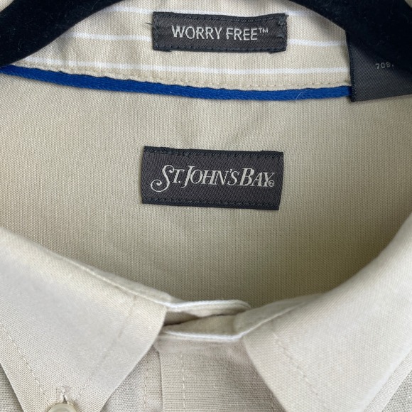 St Johns Bay Mens Tan Khaki Cotton Worry Free Short Sleeve Button Down Shirt L - Picture 4 of 7
